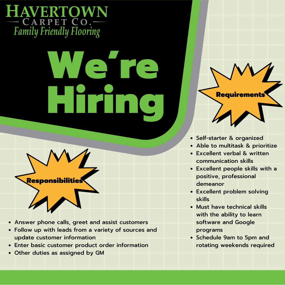 We're hiring | Havertown Carpet